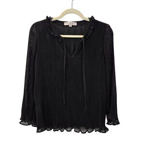 Loft Pleated Ruffle Trim Popover Blouse Size Small